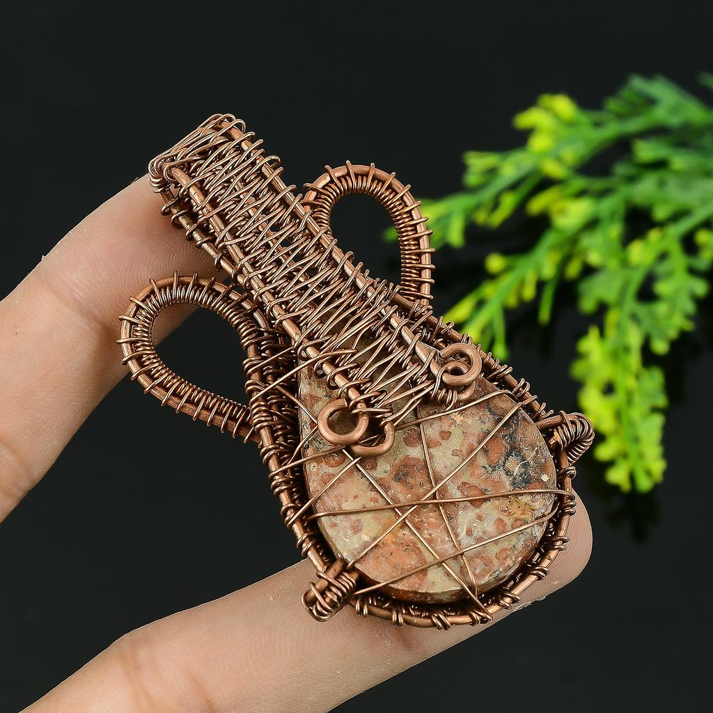 Natürlicher Kalkstein in Granat Edelstein Kupferdraht Wickel Geschenk Anhänger 2,75 I6C08