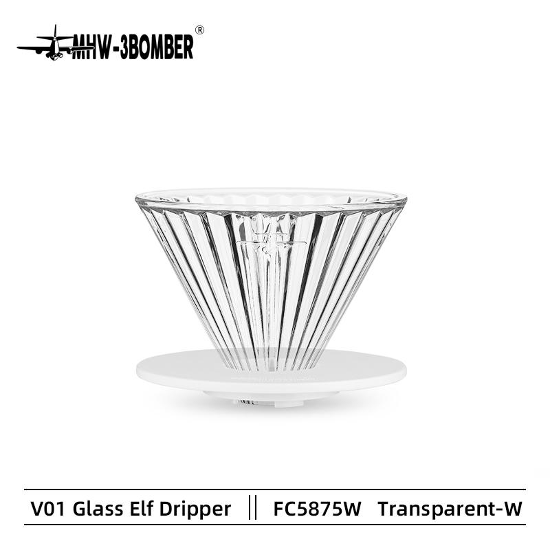 MHW-3BOMBER Glass Coffee Dripper Reusable Cone Pour Over Coffee Dripper with Filter Paper Professional Home Baristas Accessories