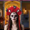 Reusable Practical Plastic Skull Headband And Simulated Floral Decors Costume Headband For Halloween Theme Parties