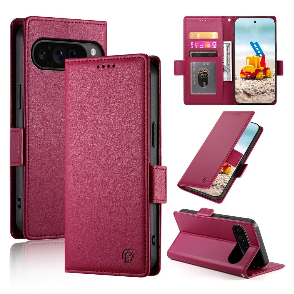 

Leather Flip Phone Case For Google Pixel 10 9 Pro XL 8 7 10A 9A 8A 7A Cards Solt Holder Wallet Shockproof Stand Back Cover Google Pixel 10A червоний