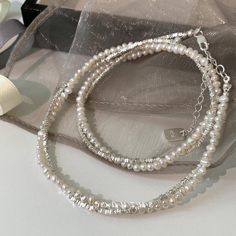 Double-Layer Silver Pearl Necklace: Retro, Versatile, Simple Clavicle Chain for Women