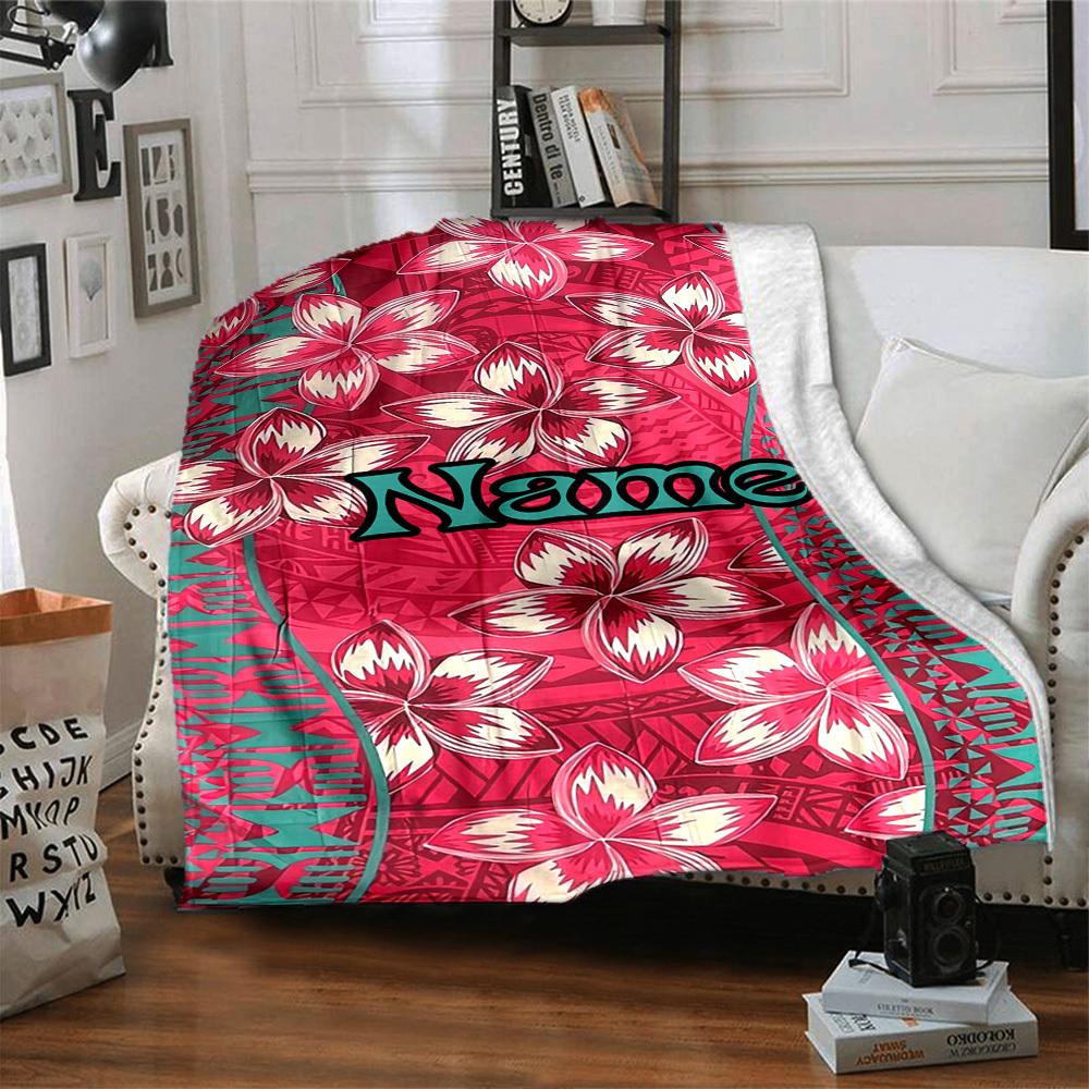Custom Name Hawaiian Plumeria Pattern Home Decorative Blanket Comfortable Soft Lightweight Allseason Multipurpose Throw For Picnics Couches Offices