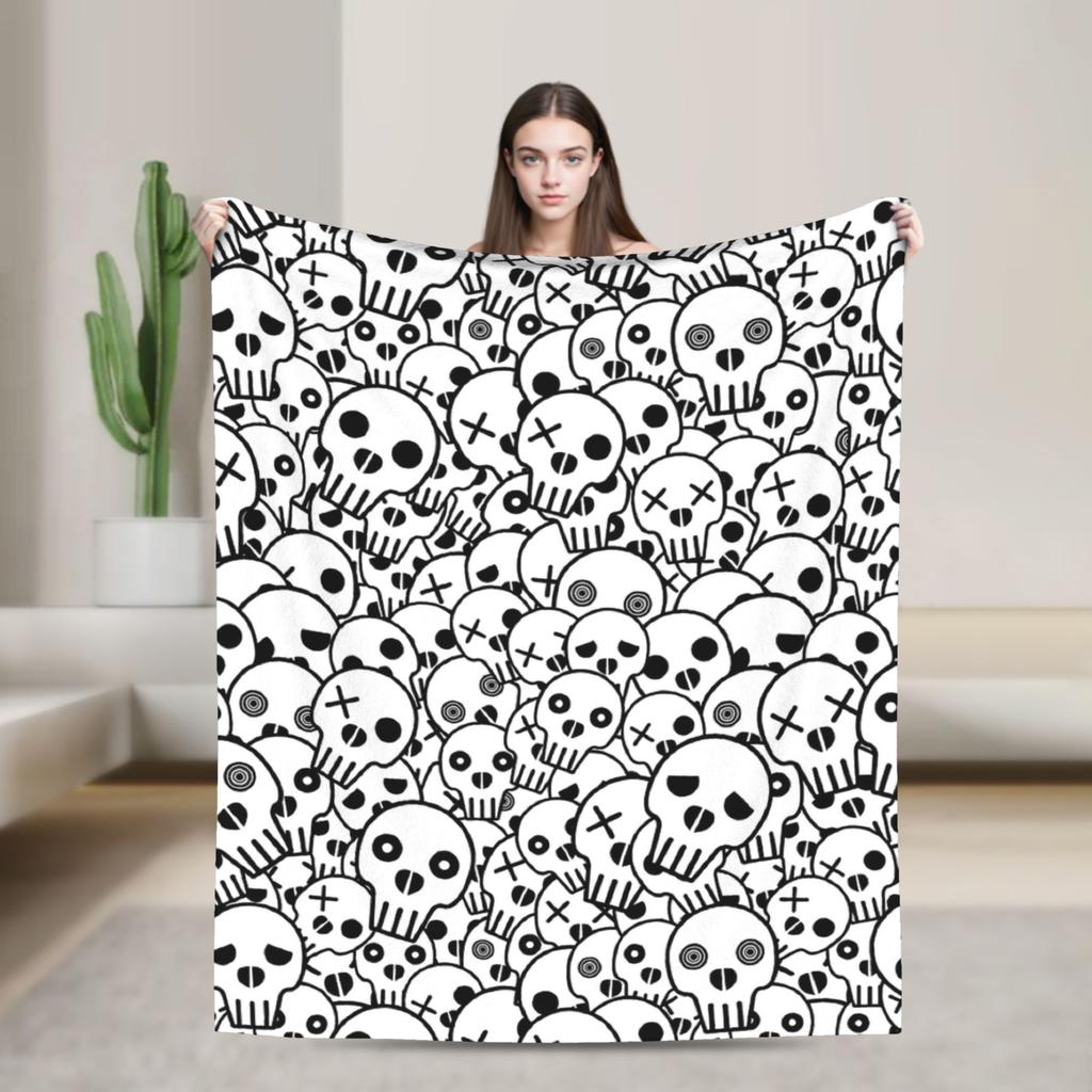 Sugar Skull Rose Halloween Knitted Blanket Flannel Gothic Day of the Dead Warm Throw Blankets for Bed Bedspread