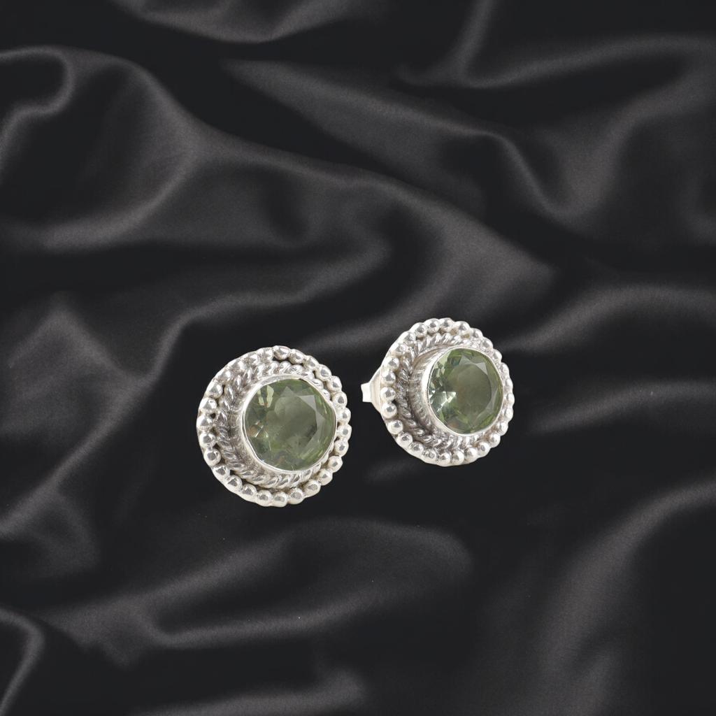 Green Amethyst Gemstone 925 Sterling Silver Jewelry Handmade Studs 0.5" For Gift EE-128-9