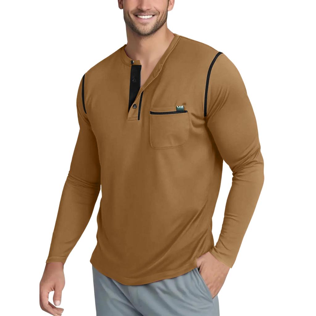 Men's Casual Solid Color Buckle Quick Dry Shoulder  Long Sleeved