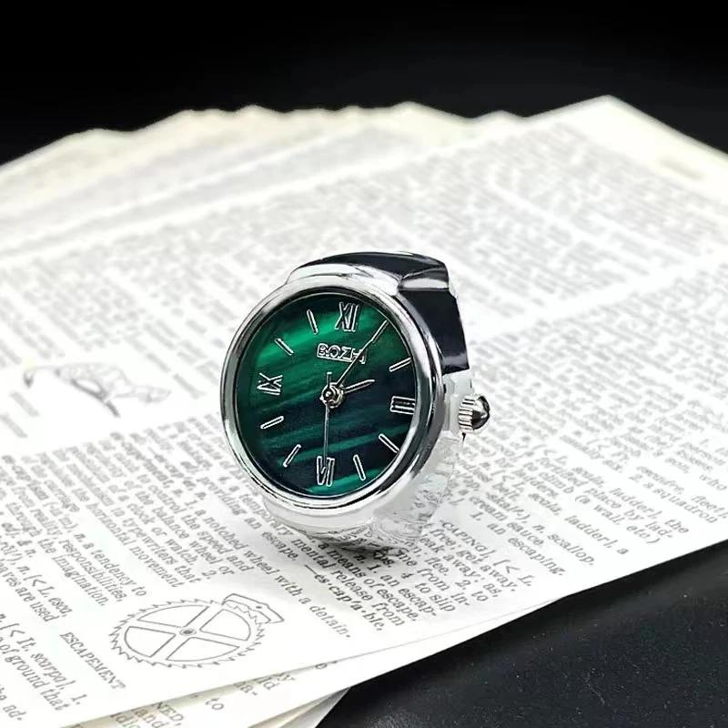 New Hot Selling Creative Alloy Shell Finger Round Green Dial Couple Men s And Women s Ring Watch