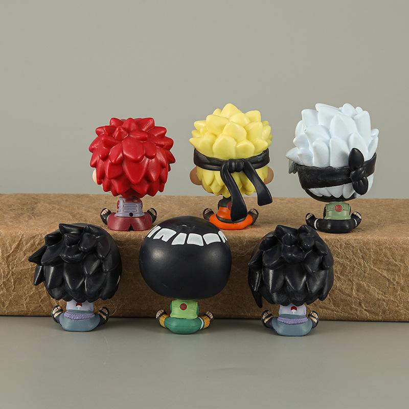 6Pcs 1Set Anime Naruto Figure Uchiha Sasuke Kakashi Lee Gaara Haruno Sakura Sitting Q Version Set Model Toy Gift Action Figure