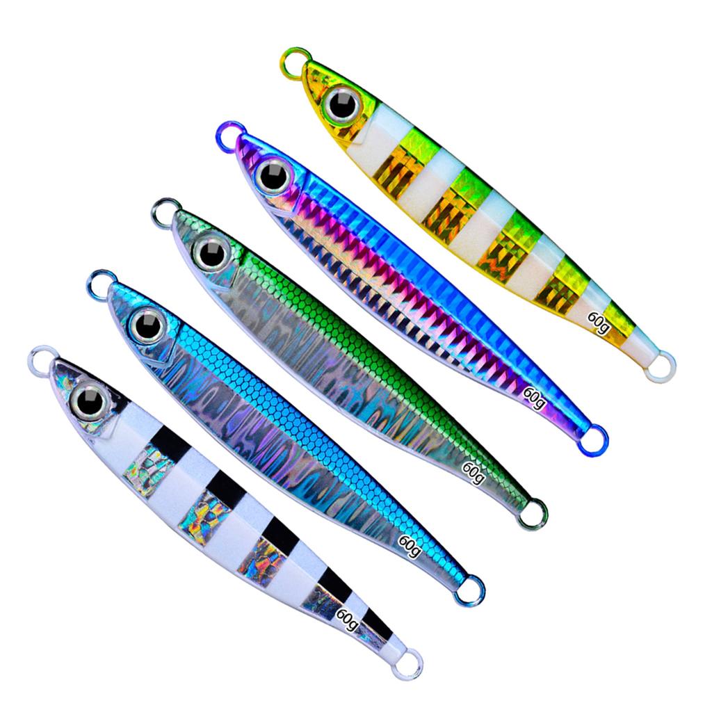 5Pcs Hard Metal Jigging Spoon Lures Freshwater Saltwater Fishing Glow Lures with 3D Eye Sea Fishing Lures Swimbait