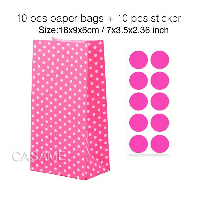 10 Pcs Colorful Solid Stripe and Polka Dot Stand-Up Bags with Stickers - 18x9x6cm Favor Gift Packing Treat Bags for Wedding