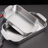 Korean 304 Stainless Steel Grilled Fish Pan, Rectangular Baking Tray with Double Ears for Serving Rice and Vegetables