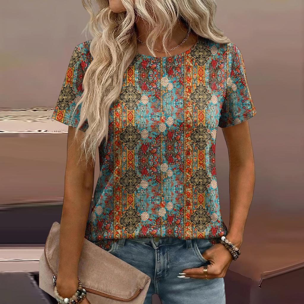 Damen Mode Lässiges Bedrucktes T-Shirt mit Lockerer Passform
