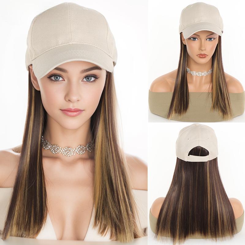 Lange gerade Baseball-Perücke, synthetische natürliche Bob-Perücke, schwarzer Hut, Perückenkappe mit blonden Haaren, verstellbare Baseballkappe