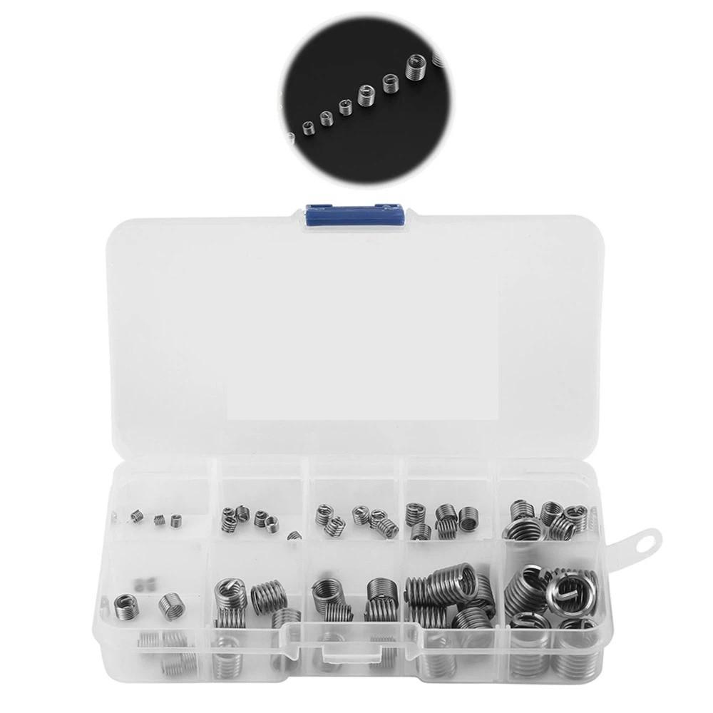 60Pcs 304 Stainless Steel Thread Repair Insert Kit With Storage Case / Plastic Box Self-Tapping Wire Screw Sleeve Kit
