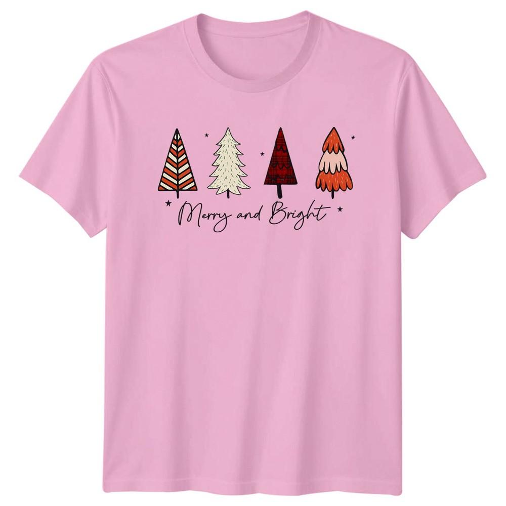 Merry And Bright Christmas Trees Holiday Unisexs TShirt Unisexs Graphic Tee a