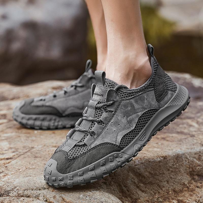 

Fashion Summer Genuine Leather Mesh Shoes Large Size Casual Stylish Mens Shoes Non-Slip Breathable Comfortable Hiking Sandals Luxury 38 серый
