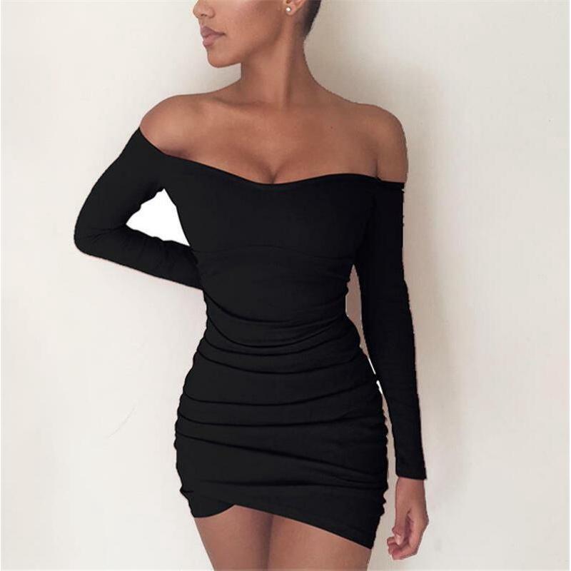 Elegant Women Long Sleeve Off Shoulder Evening Cocktail Party Club Bodycon Mini Dress Us