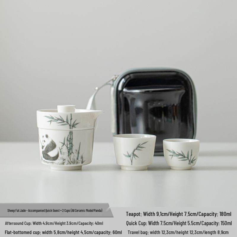 Portable Jade Sheep Travel Tea Set with Landscape Design - Ideal for Business Gifts