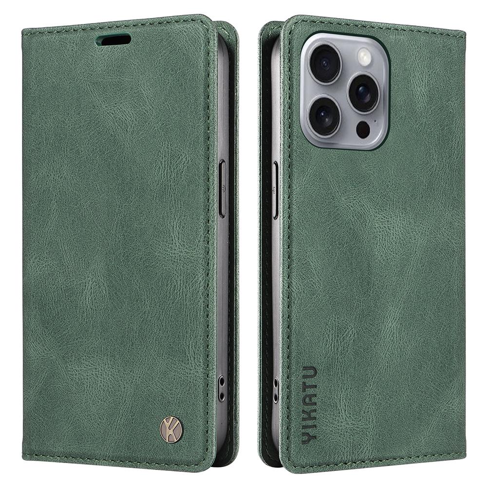 

YIKATU YK-004 For iPhone 16 Pro Max Case Skin Feel Leather Wallet Phone Cover Strong Magnetic Green