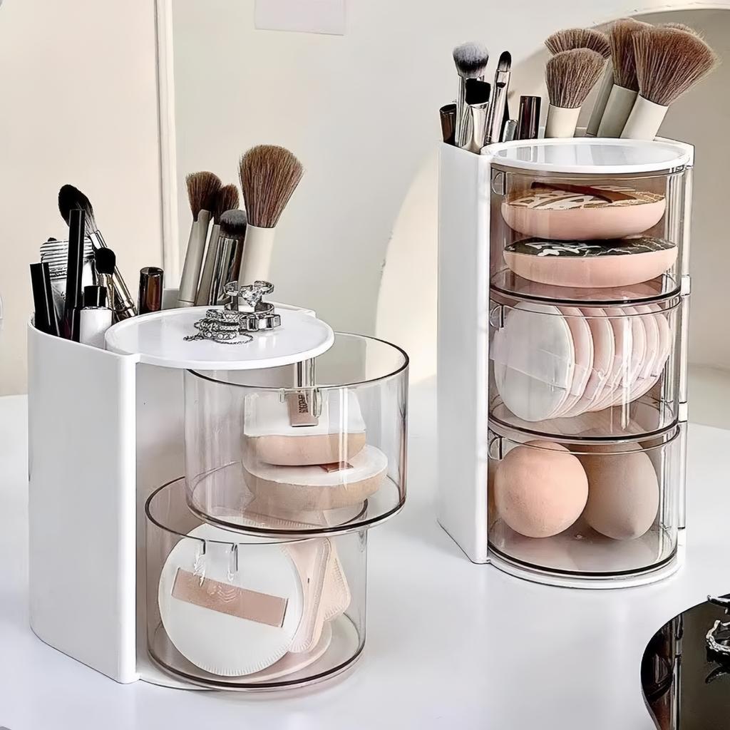 Rotating Cosmetic Storage Box, Used for Storing Makeup Brushes, Powder Puffs, Cotton Swabs, and Desktop Storage Boxes