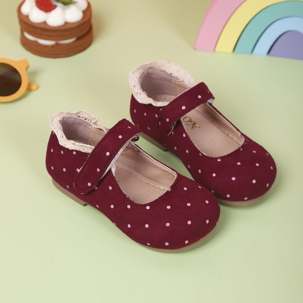 Girls MaryJanes Round Toes Soft Sole Kids Princess Flats Polka Dots Sweet 2025 New Fashion Children Casual Shoes Lace Trendy