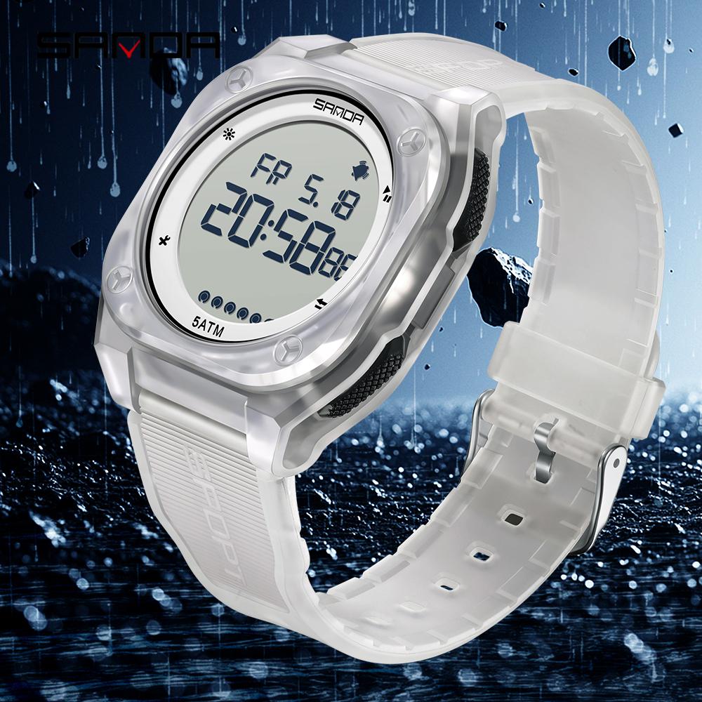 SANDA 6303 Daily Fashion Men's Digital Watch TPU Strap ABS Case Waterproof Casual Sporty Male Multifunction Timepiece Clock Gift