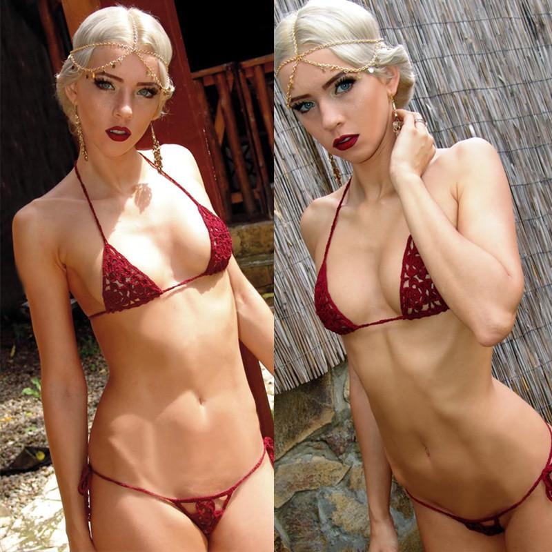 Ručně háčkovaná mini bikiny sada - Plážové mikro plavky na opalování