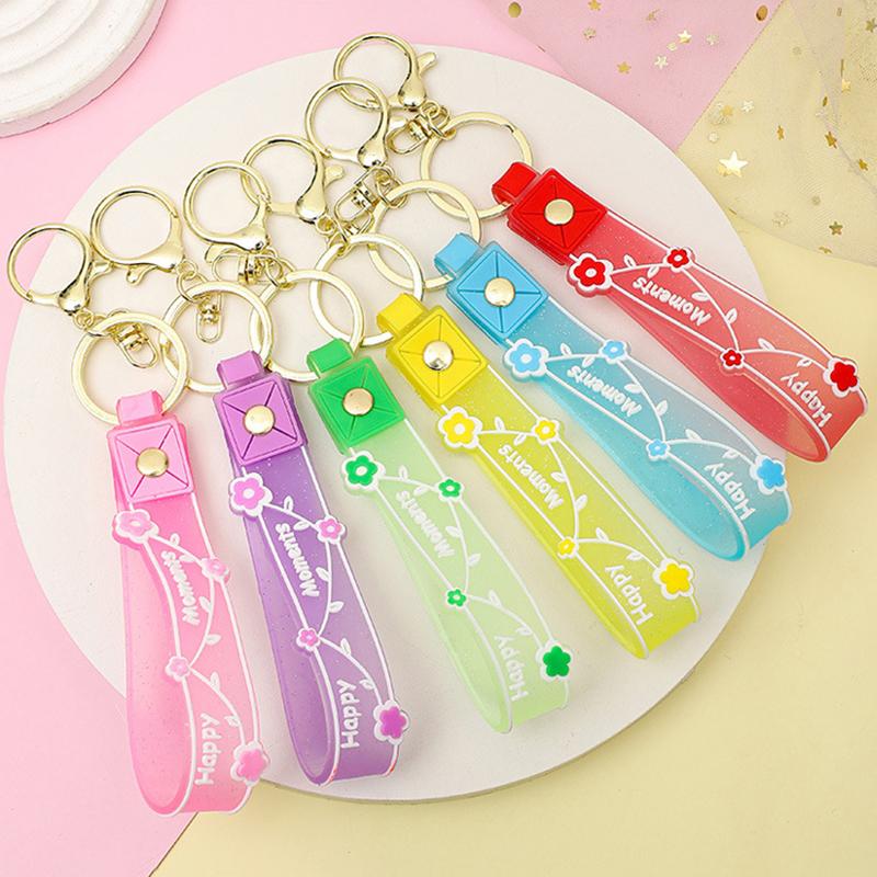Transparent Pvc Soft Rubber Rope Keychain English Small Flower Jelly Color Plum Blossom Candy Color Drop Adhesive Wristband