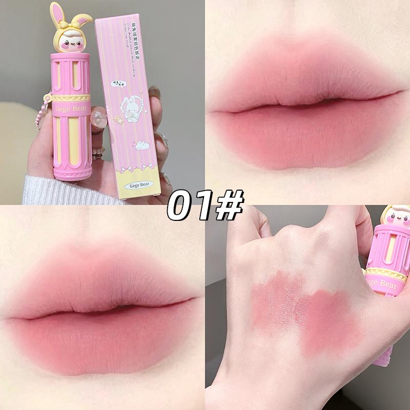 Gege Bear 'Cartoon Plush Long-Lasting Lip Balm in Six Colors (Silky Matte, Natural Mild Lip Gloss, Gift)