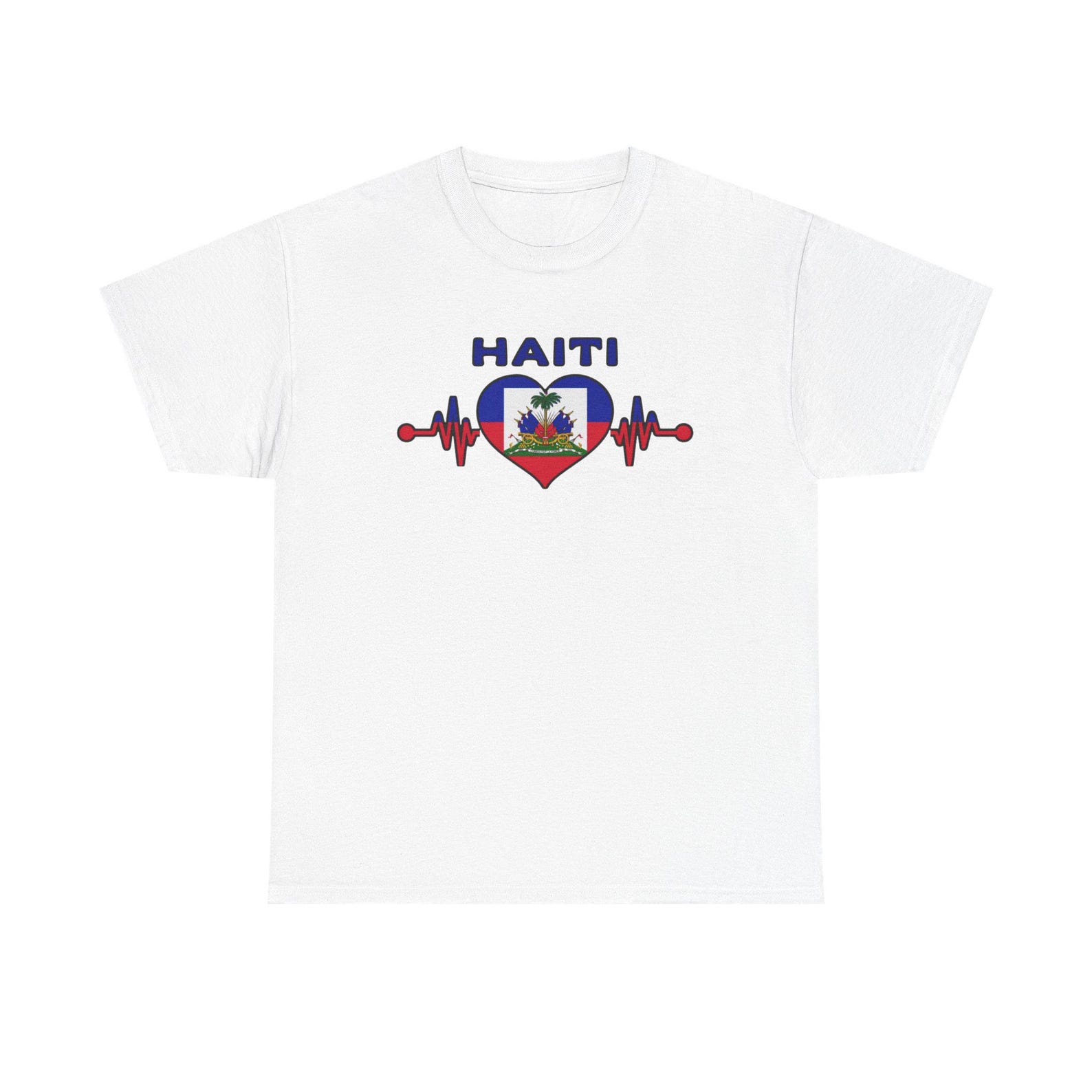 Haiti Heartbeat Flag T-Shirt | Haitian Flag Heart ECG Design L