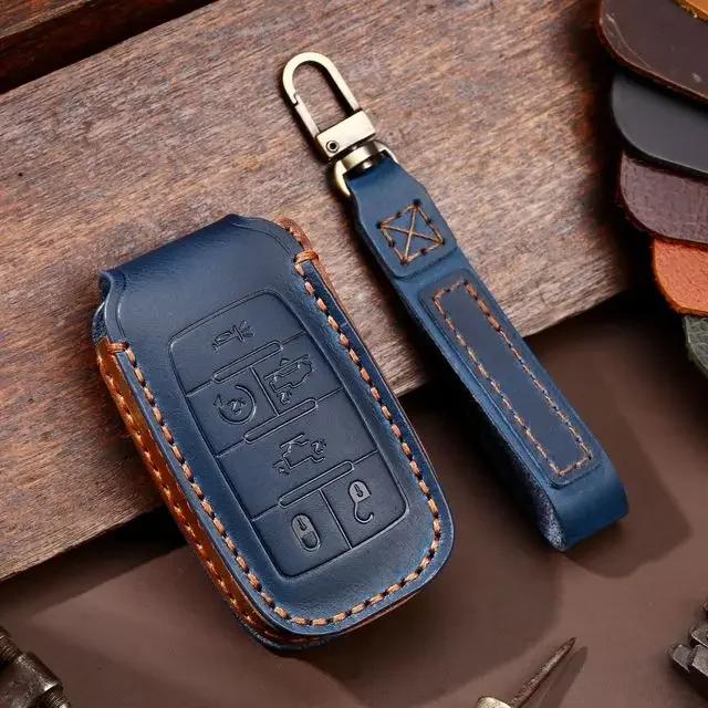 Luxury Leather Car Key Case Cover Fob Protector Keychain Holder Accessories for GM GMC Dodge Ram Dart Keyring Protective Shell
