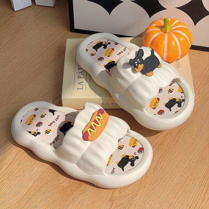 New Cartoon Hot Dog Slippers for Women In Summer, Thick-bottomed Home Non-slip One-word Cool Slippers