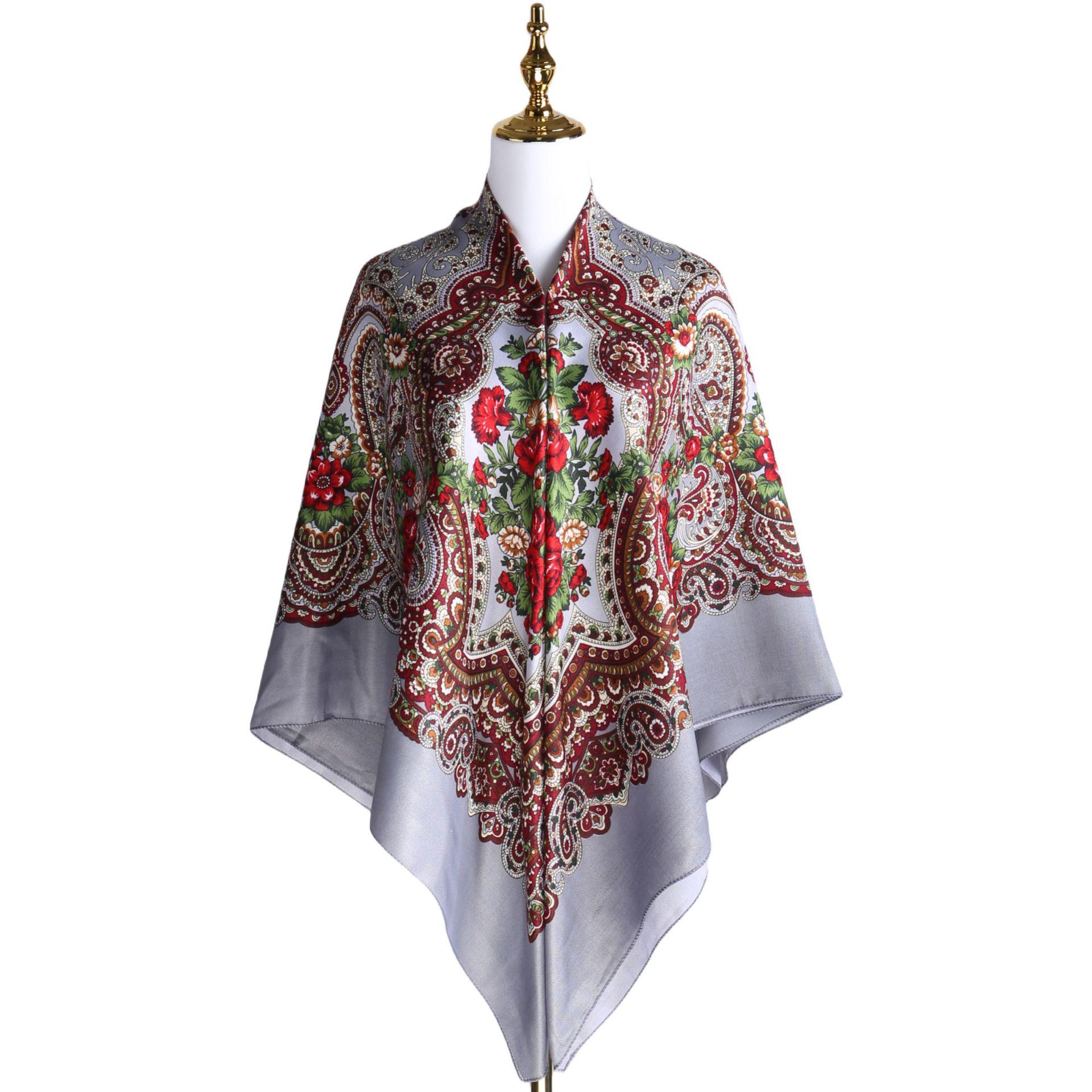 Retro Xinjiang Russian Ethnic Style Large Square Scarf - 140cm Warm, Windproof, and Dustproof 140cm