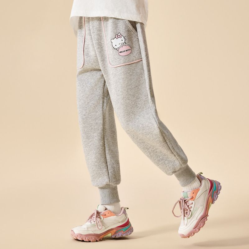 Hello Kitty Girls' Spring Cropped Pants 2024 Model for Older Children, Spring and Autumn Casual Sweatpants, Thin Style
