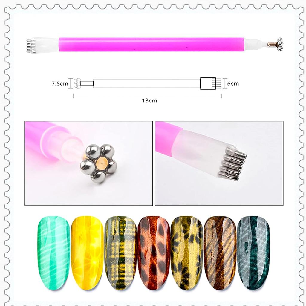 YIKOOLIN 1/2/5 Stück/Set Stück Nagel Magnetstab Cat Eye Magnet Werkzeug Doppelkopf Blumen Design Nagelkunst Magnetstift für Salon