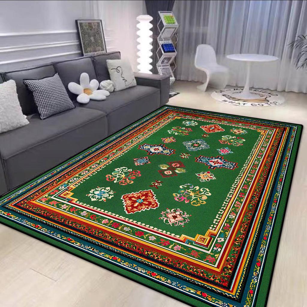 Persian Style Big Size Green Carpet Living Room Non-slip Easy Cleaning Coffee Tables Mat Soft Foldable Dining Room Decor Rug