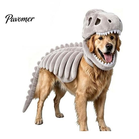Pet Photography Prop Dinosaur Skeleton Costume, Glow-in-The-Dark 3D Apparel, Halloween Holiday Party Dog Clothes Dino Outfit for Dogs Cats,