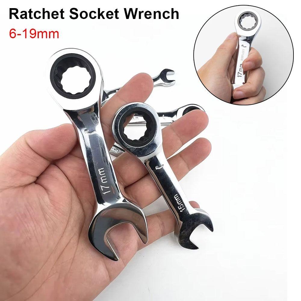 1Pcs Reversible Combination Ratchet Socket Spanner 6-19mm Nut Repair Tool Stubby Single Wrench