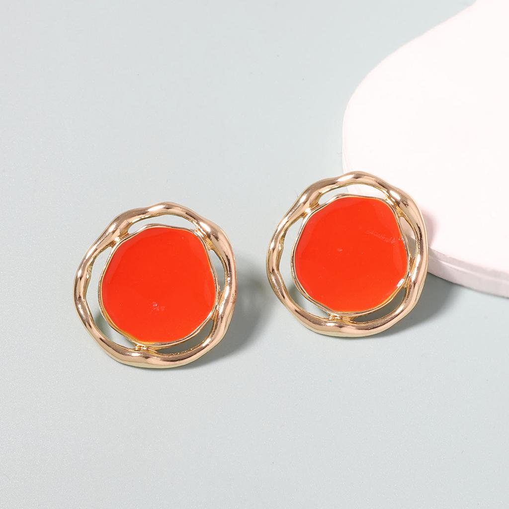 Niche creative design sense dopamine multi-color irregular geometric circular alloy oil drip beautiful women's earrings