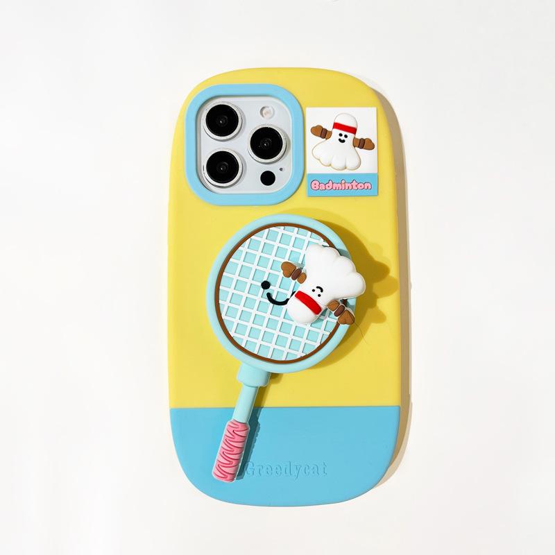 Apple 16/15PROMAX three-dimensional badminton bracket iPhone14/13pm silicone mobile phone case iPhone13