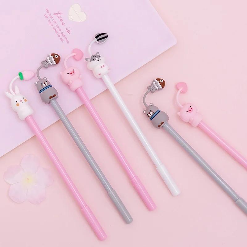 Cartoon Niedliches Haustier Gelstift Schulstudent Schreibwaren Schreibgriff Kugelschreiber Schere Hamster Katze Schwein Kaninchen Tier Stift