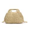 Straw Woven Women Crossbody Bag New Chain Shell Shoulder Bag Pleated Nip Opening Handbag Seaside Vacati Straw Woven Beach Bag