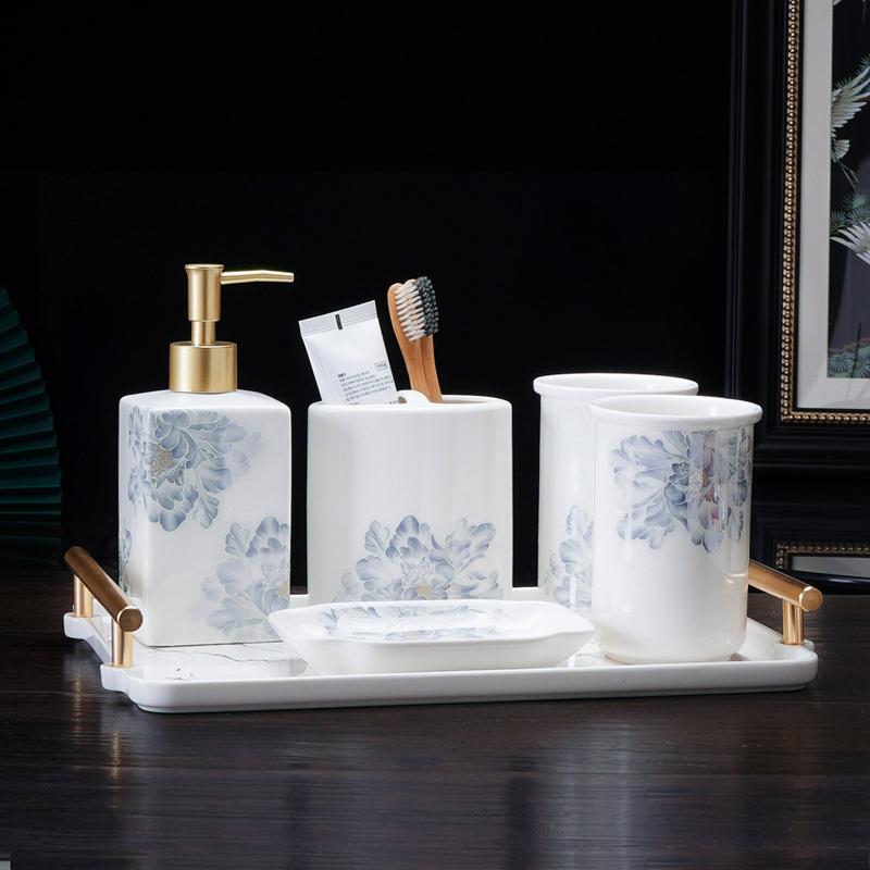 New Chinese Ceramic Press Bottle Lotion Bottle Shampoo Bath Gel Sub Bottle Soap Dispenser Bathroom Accessories Shampoo Dispenser