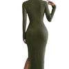 Fall and Winter Women's Plus Size Long Sleeve Round Neck Split Knit Long Dress