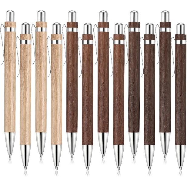 12 Pcs Bamboo Pens Employee Appreciation Gifts Engraving Wooden Ballpoint Pens Must Have for Writing Office Staff Coworkers(Elegant Color)