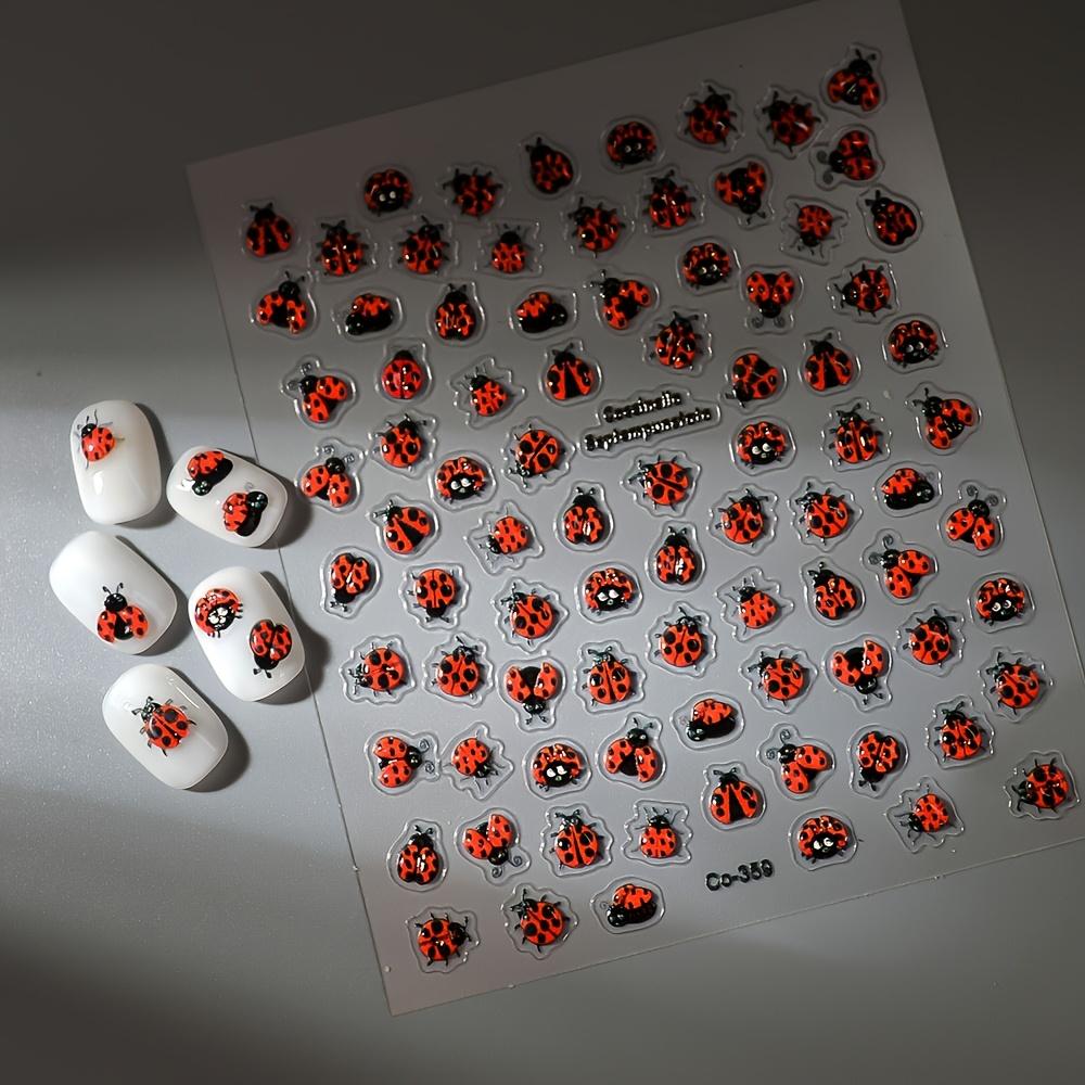 1 Sheet Cute 3D Embossed Ladybug Nail Stickers - Self-Adhesive Animal Print Decals for Nails Cute Nail Stickers