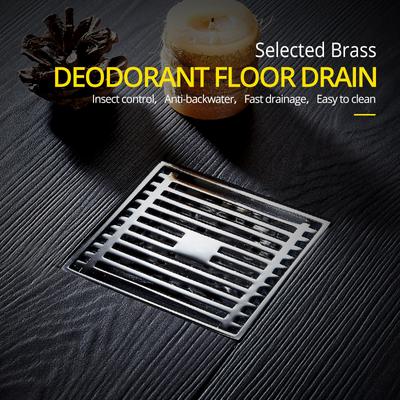 Drains 10*10cm Solid Brass Chrome Silver Shower Drain Bathroom Square Cover Anti-odor Hair Strainer Balcony Floor DrainBS-8109A