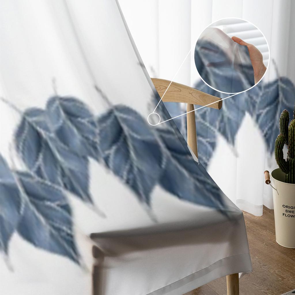 Blå Löv Skira Gardiner För Vardagsrumsfönster Transparent Voile Tyllgardin Sovrumsdraperier Heminredning