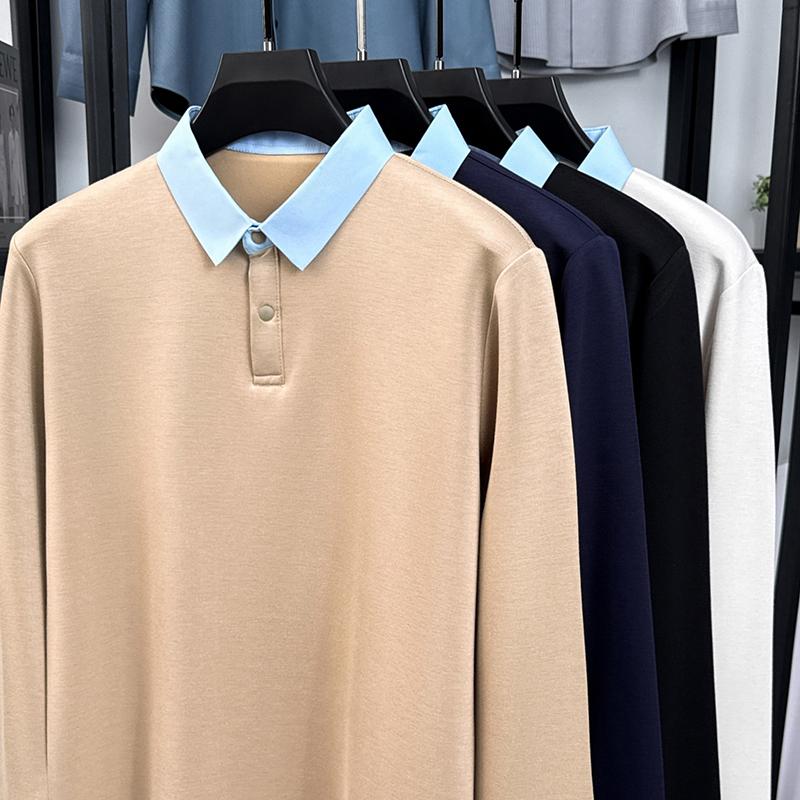 Original Brand Quality Men'S Polo Shirt Exquisite Autumn Patchwork Collar Long Sleeve Fashion Lapel T-Shirt Business Mensmear