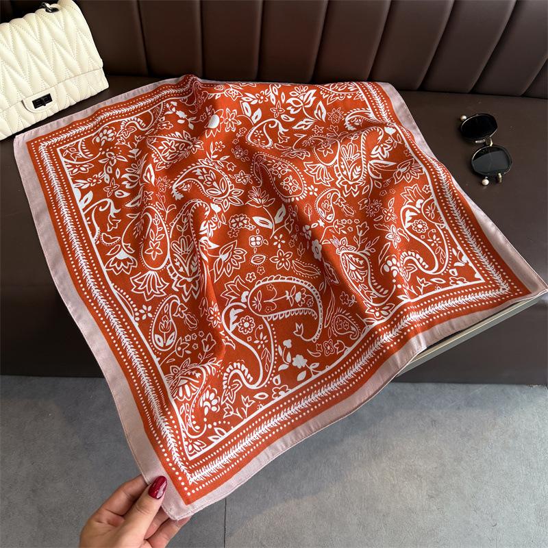 Retro cashew imitation velvet herringbone pattern cotton and linen small square scarf silk scarf headscarf shawl sun protection scarf women's scarf