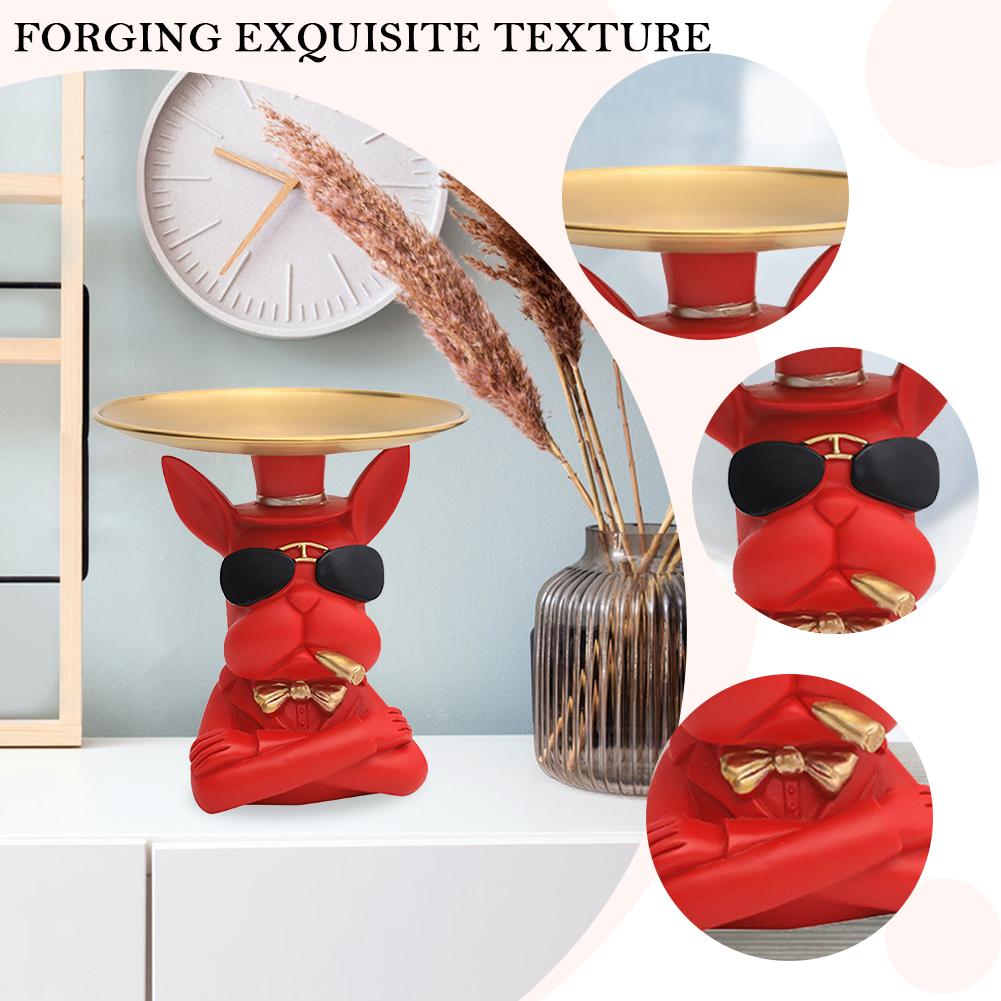 Bulldog Art Figurines with Pallet Resin Storage Box Decor for Office (red)